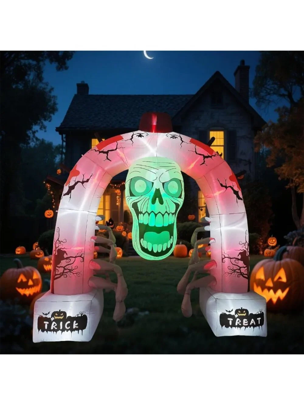 Giant 12FT Inflatable Skeleton Arch with LED Lights - Spooky Halloween Yard